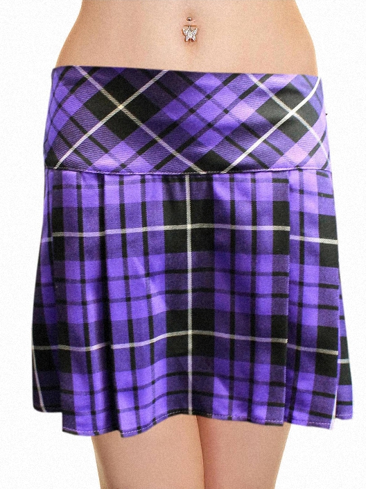 (image for) PURPLE TARTAN 12" MICRO MINI SKIRT PLEATED SKIRT Size 16